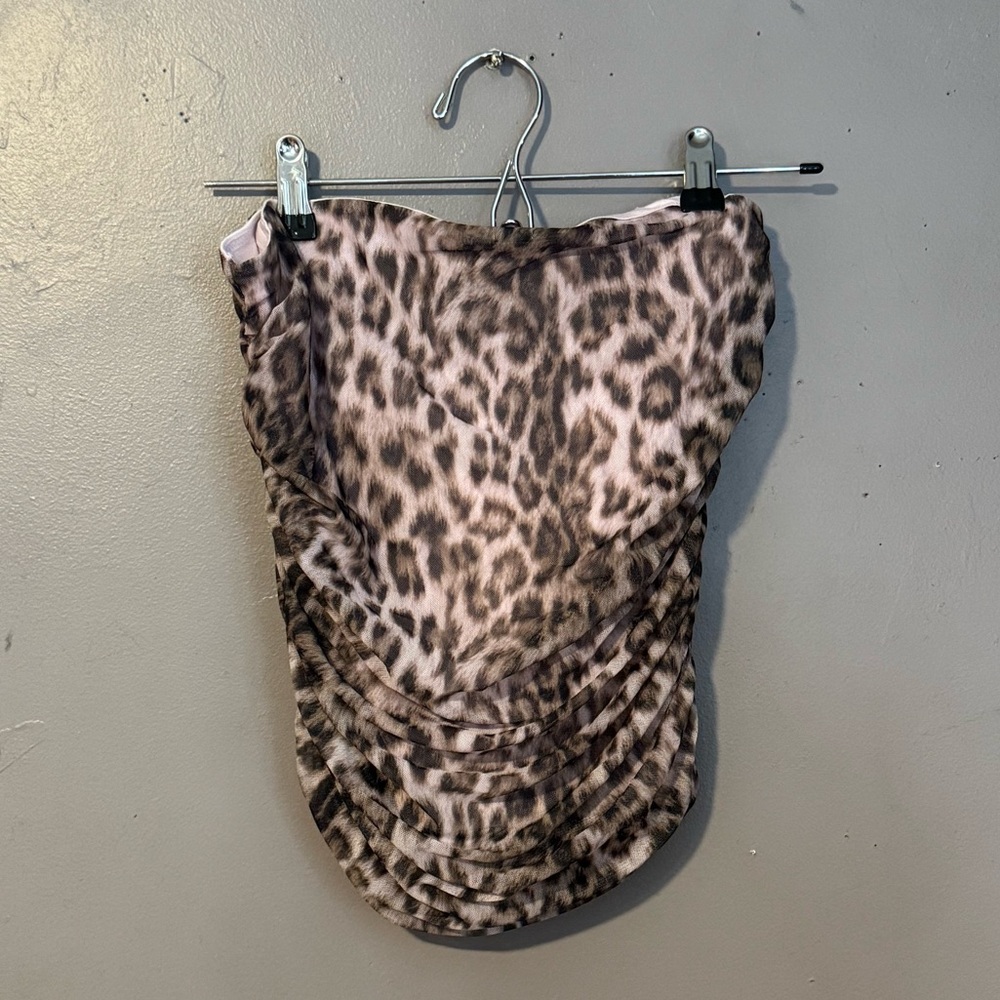 By Anthropologie Mesh Shirred Leopard Print Tube Top Size Small New with Tags - Picture 4 of 8